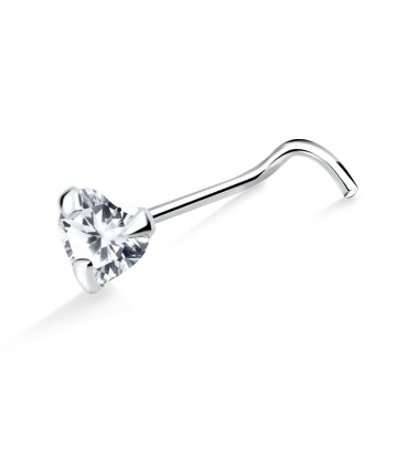 CZ Heart Shaped Silver Curved Nose Stud NSKB-114
